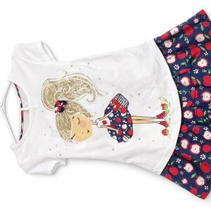 BCBGMaxAzria Girls White Top and Navy Apple Print Skirt Matching Set